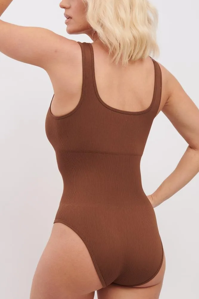 Plain Seamless Padded Ribbed Nylon Bodysuit