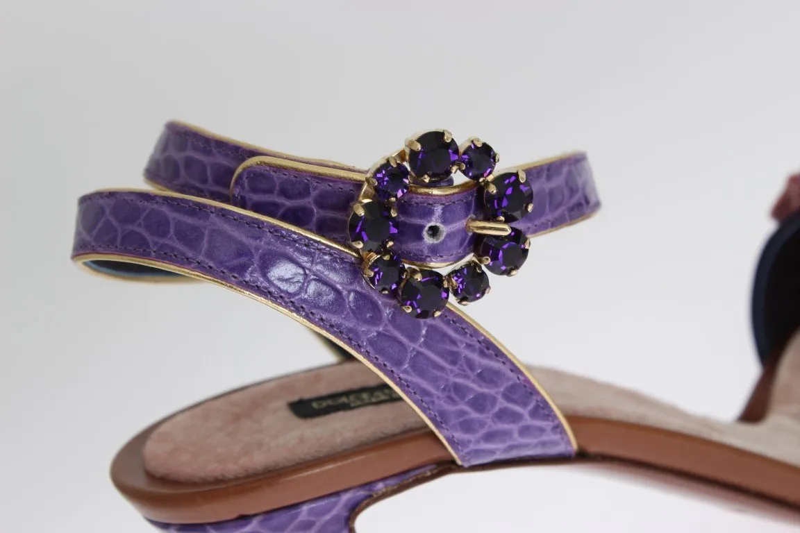 Purple Floral Crystal Leather Sandals