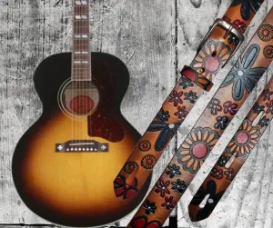 "Mayflowers" Leather Guitar Strap