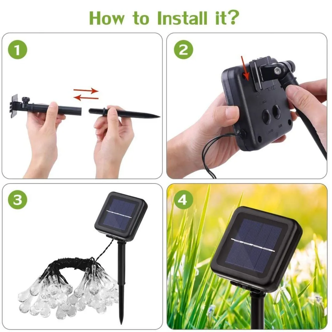 Raindrop Design Solar Powered White Led String Lights
