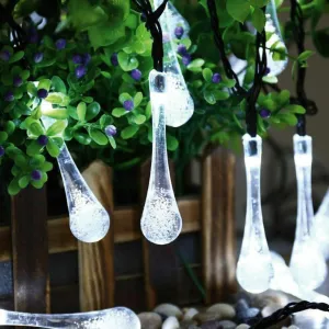 Raindrop Design Solar Powered White Led String Lights