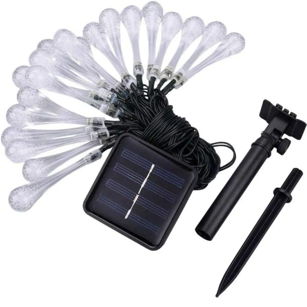 Raindrop Design Solar Powered White Led String Lights