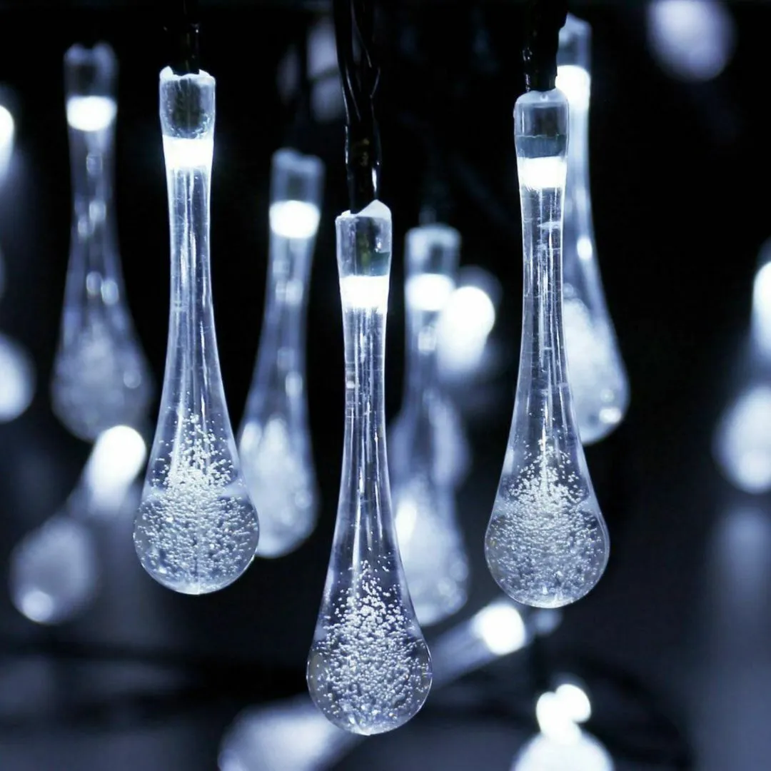 Raindrop Design Solar Powered White Led String Lights
