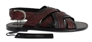 Red Black Crocodile Leather Sandal Shoes