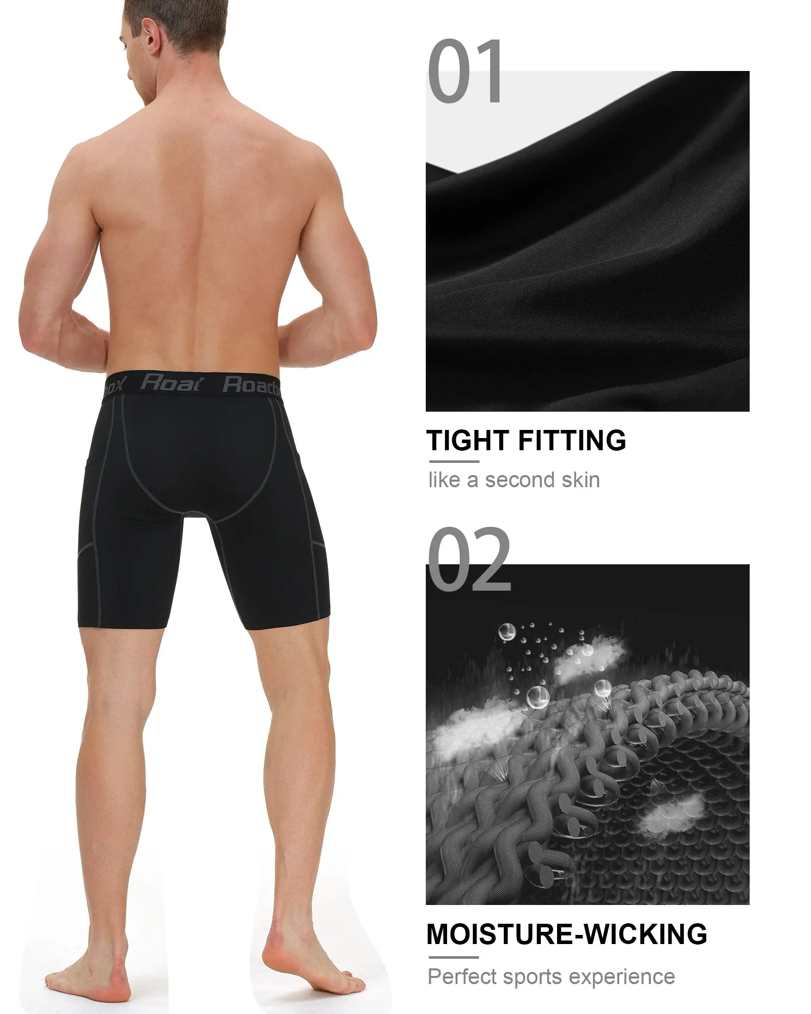 Roadbox 2021 Compression Shorts for Men with Perfect Pocket Spandex Boxer Athletic Workout Underwear Fitness