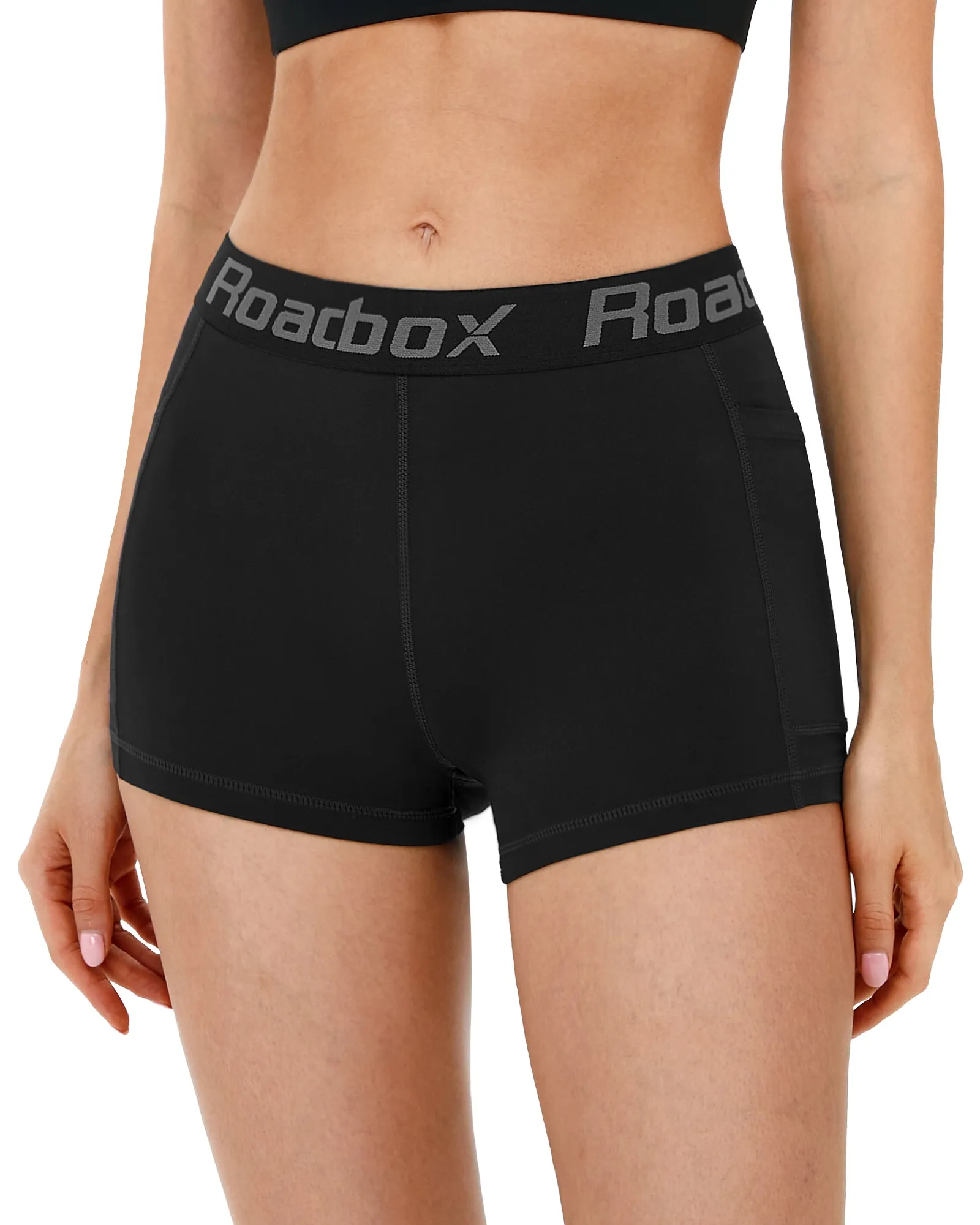 Roadbox Womens Spandex Shorts with Pockets: Ultra-Soft Tight Fit Shorts for Female Quick Dry for Gym Workout Exercise