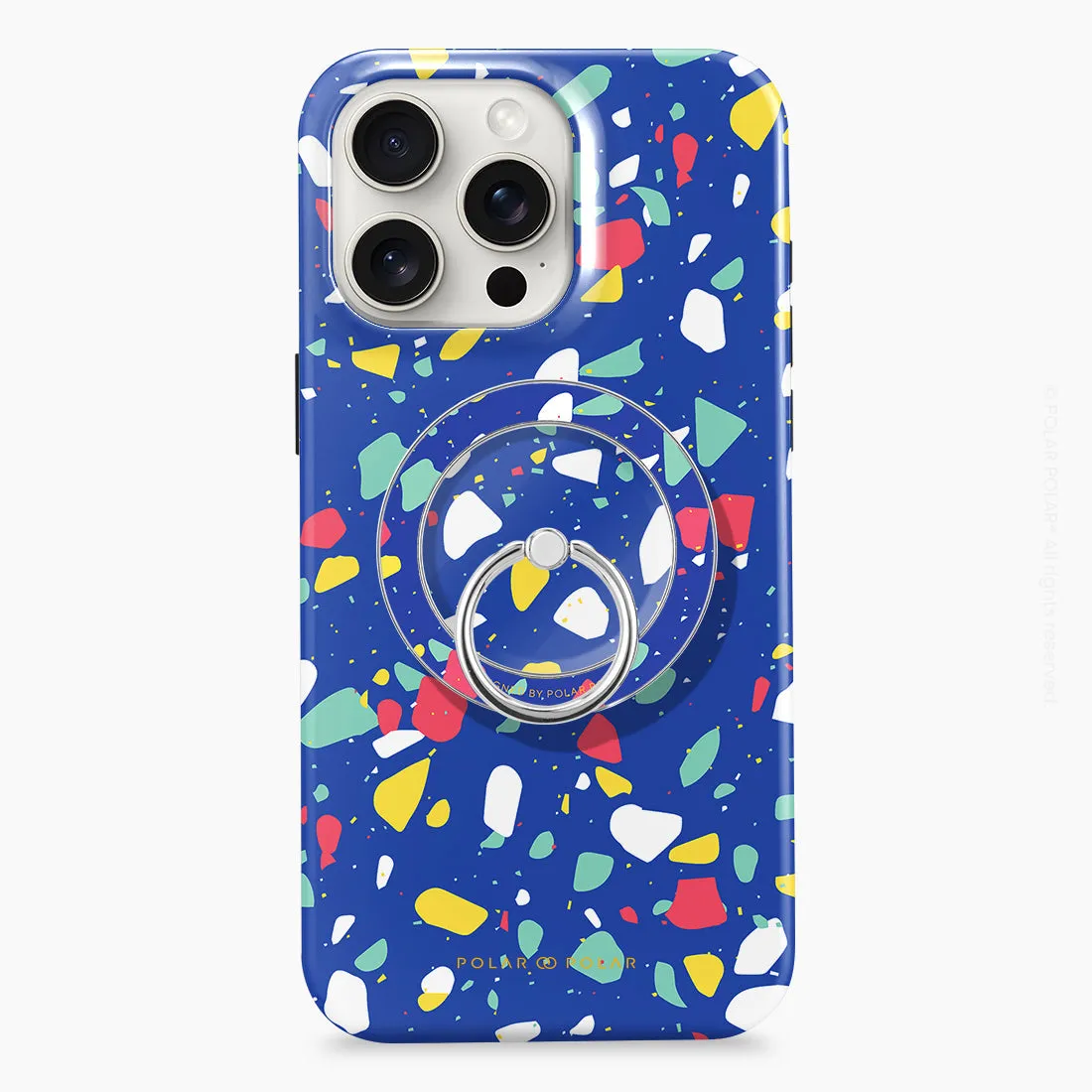 Royal Blue Terrazzo - Silver MagSafe Phone Grip and Ring Holder Stand
