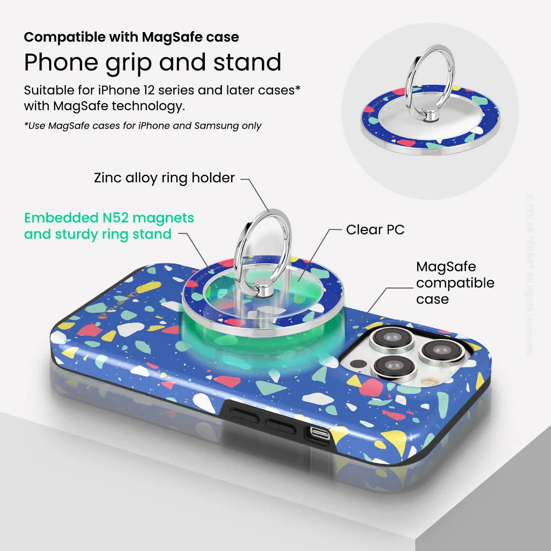 Royal Blue Terrazzo - Silver MagSafe Phone Grip and Ring Holder Stand