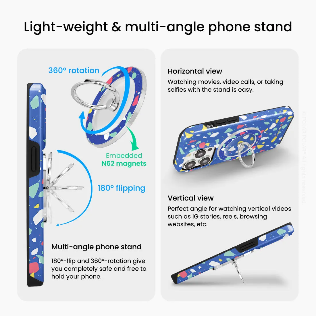 Royal Blue Terrazzo - Silver MagSafe Phone Grip and Ring Holder Stand