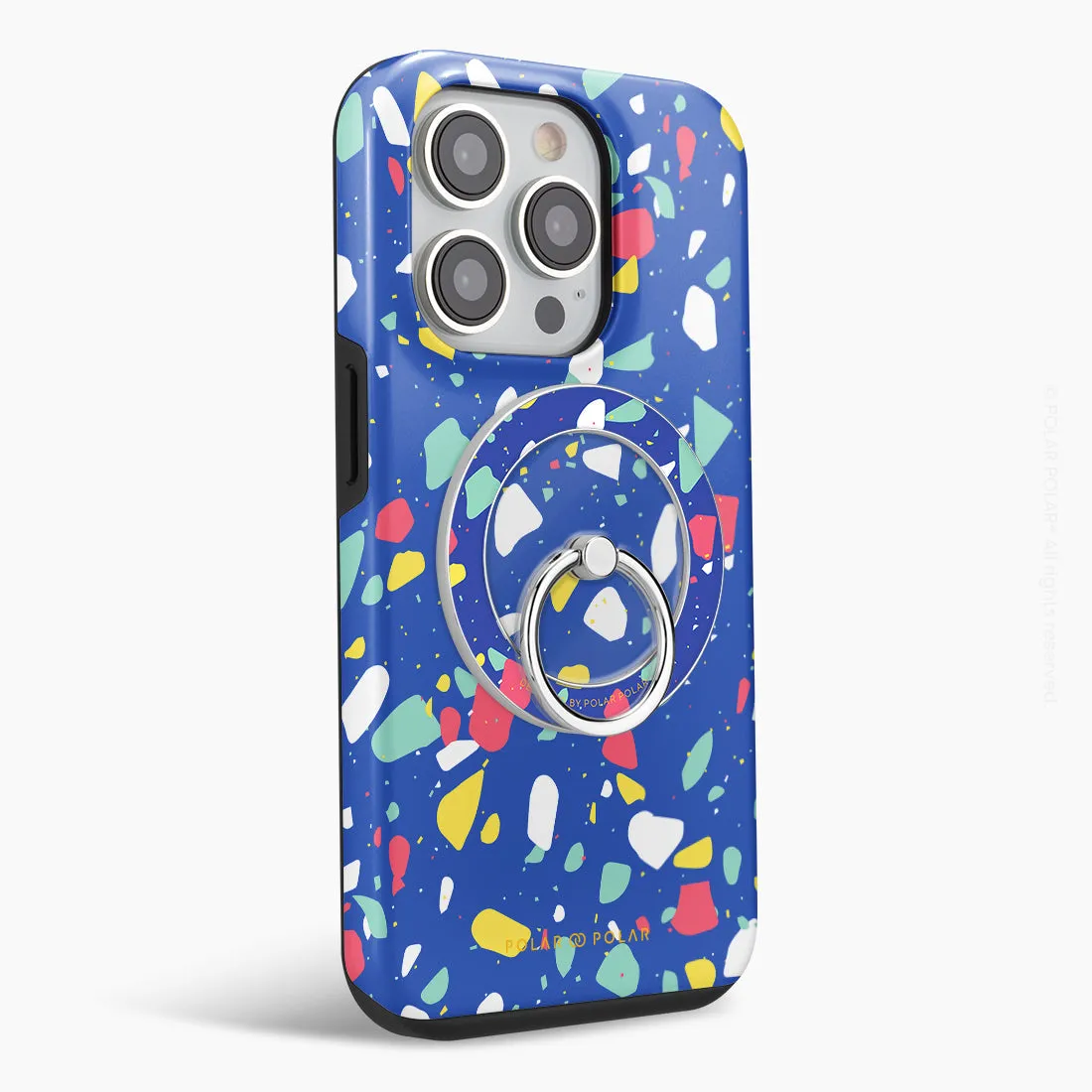 Royal Blue Terrazzo - Silver MagSafe Phone Grip and Ring Holder Stand