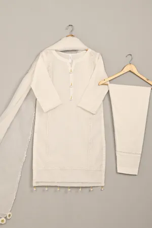 RTW-252-Off White - 3Pc Ready to Wear 3Pc Javeria Net Embroidered  Dress