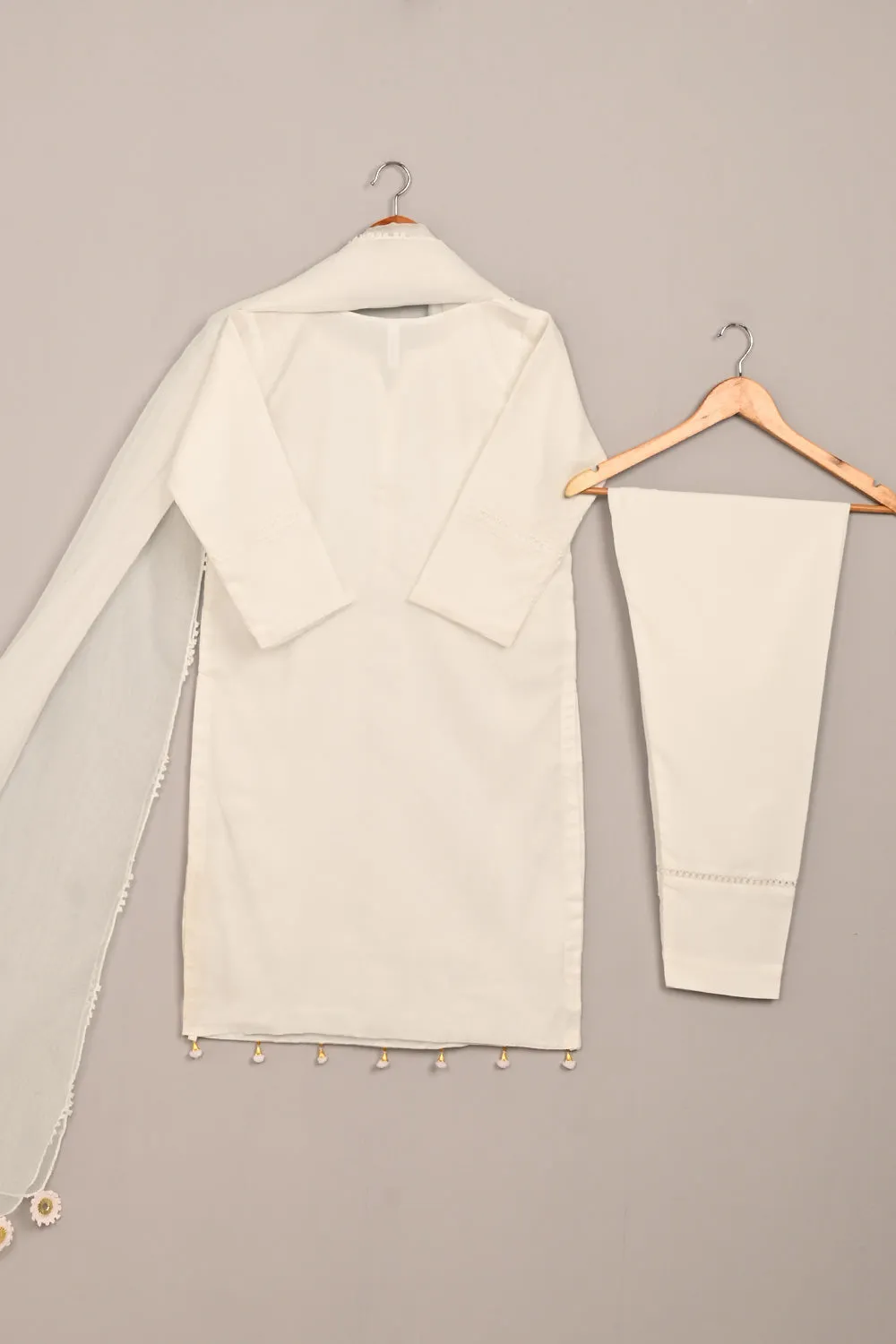 RTW-252-Off White - 3Pc Ready to Wear 3Pc Javeria Net Embroidered  Dress