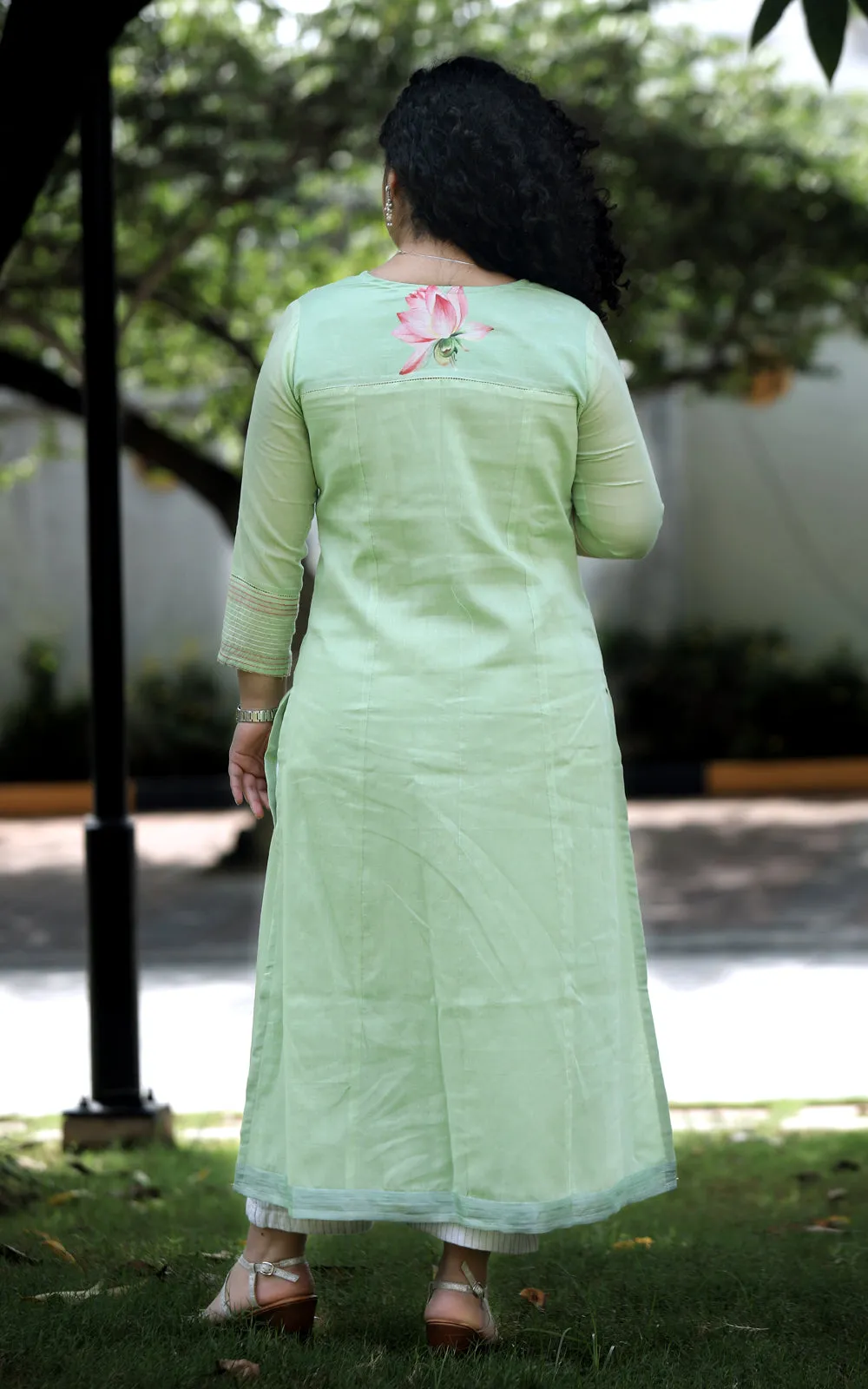 SAGE GREEN  BLOOMED LOTUS COTTON KURTA