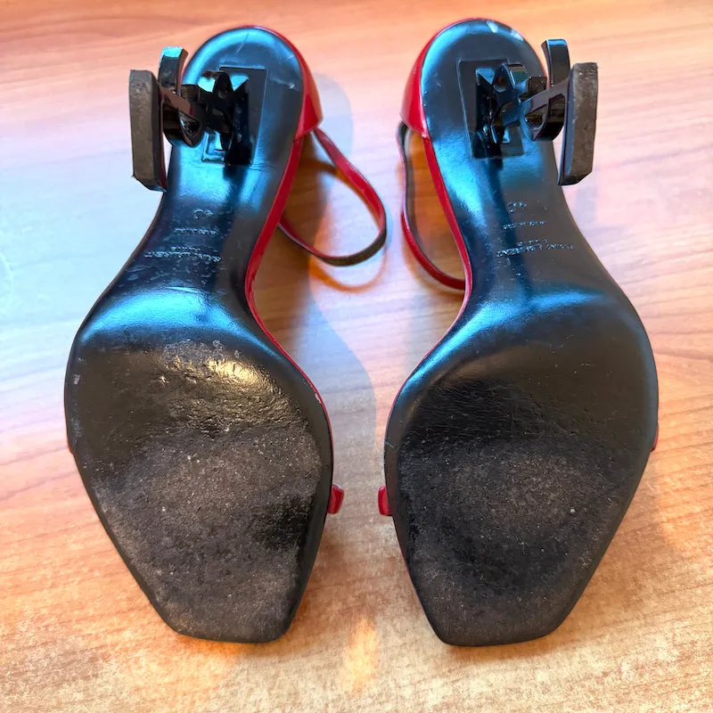 Saint Laurent Opyum YSL Ankle Strap Sandals Red Patent Leather Size 40