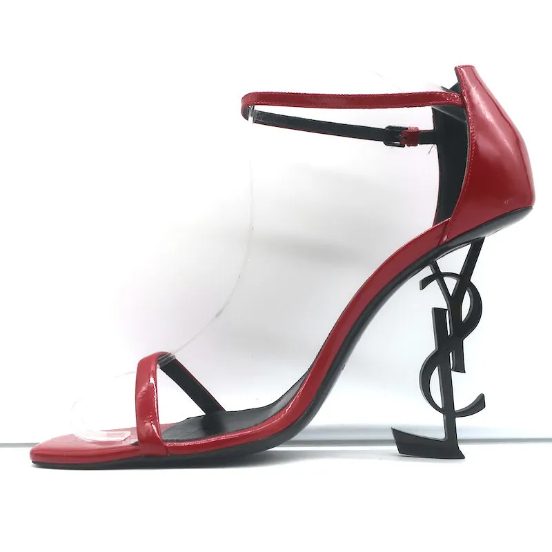 Saint Laurent Opyum YSL Ankle Strap Sandals Red Patent Leather Size 40