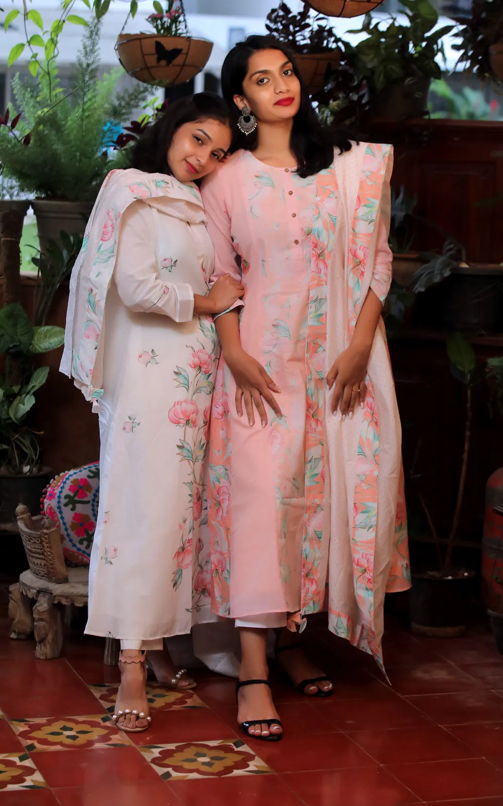 SALMON PEACH COTTON PANELLED KURTA