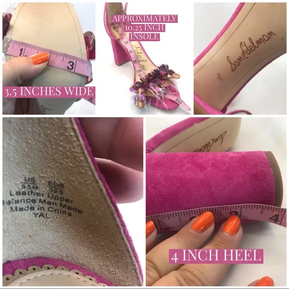 SAM EDELMAN &quot;YAL&quot; PINK SUEDE BLOCK HEEL SHOES WITH FEATHERS &amp; LG SEQUINS (9.5)