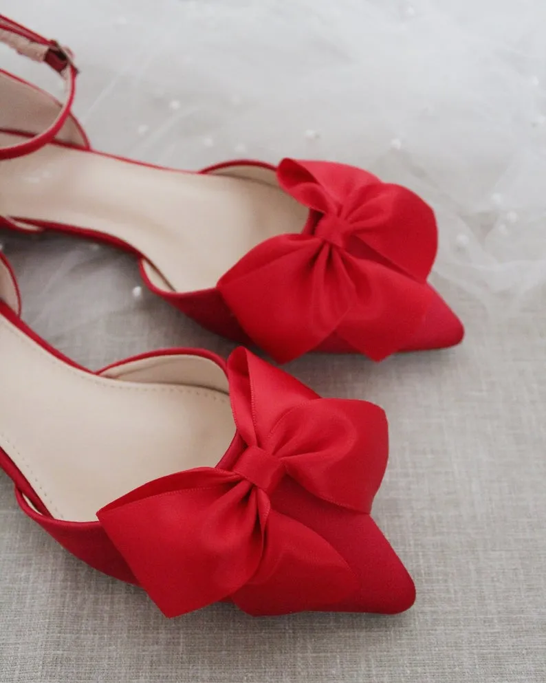 Satin Pointy Toe Flats with Front Satin Bow