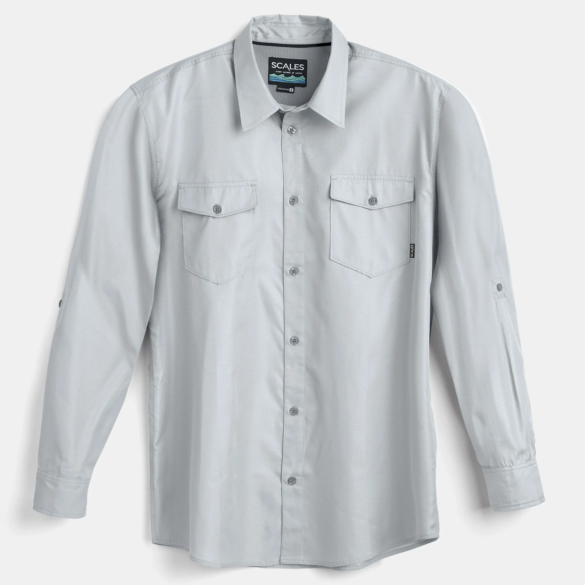 Scales Gear Performance Button Down Slack Tide Mens Cool Grey Shirt