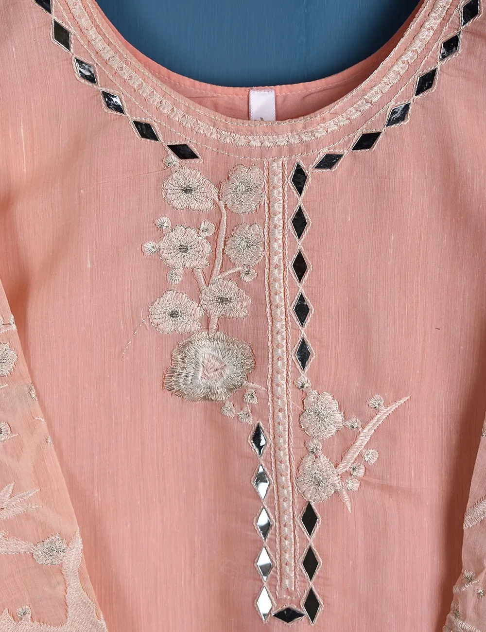 Semi Formal Paper Cotton Fabric Embroidered Stitched Kurti - Poetic Aura (T20-039C-Pink)