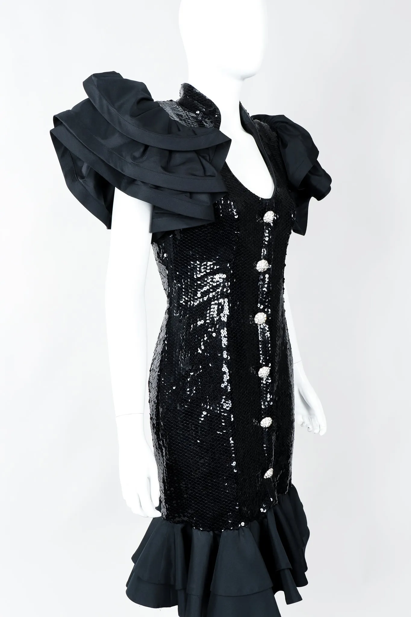 Sequin Ruffle Shoulder Dress