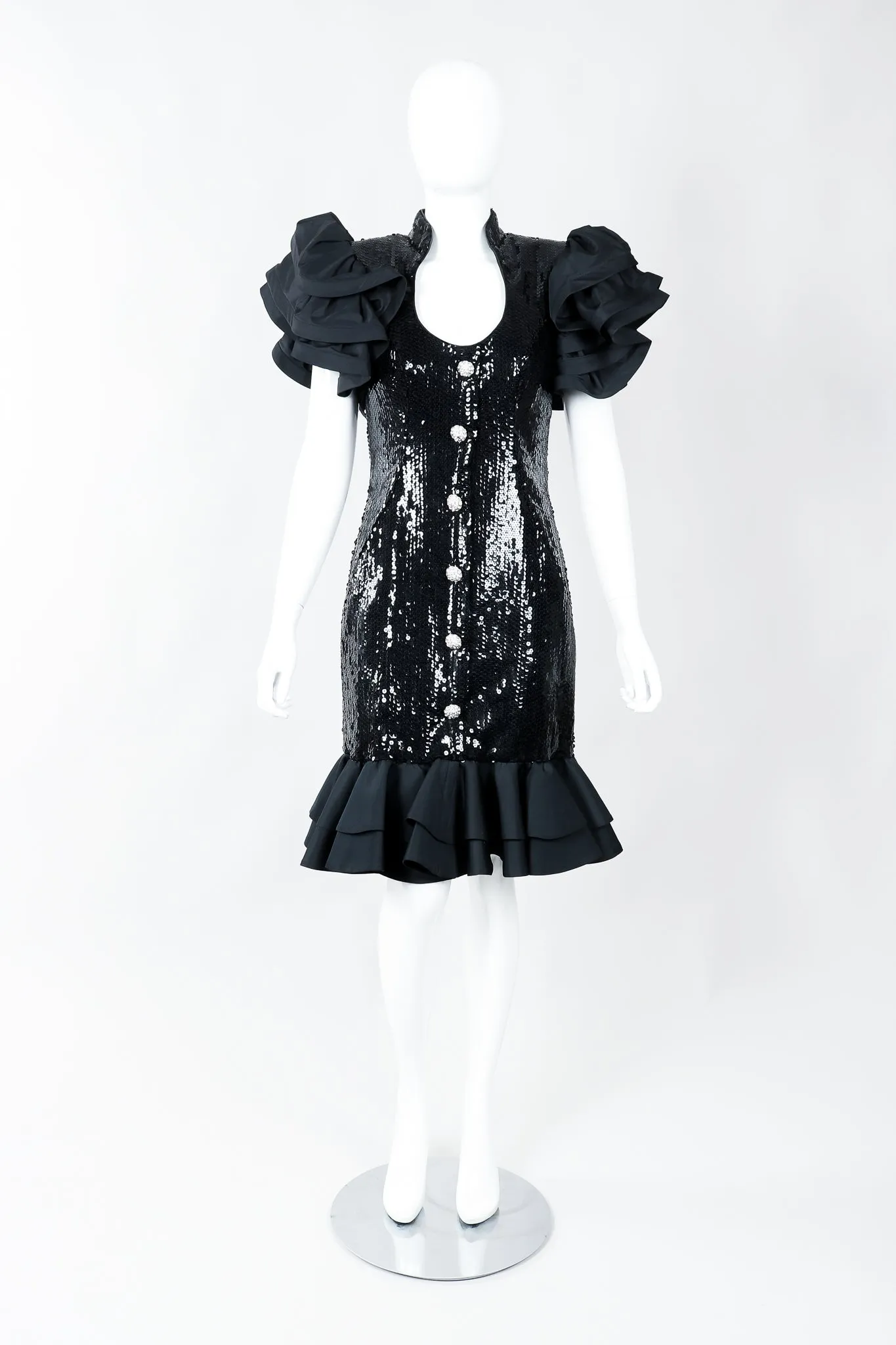 Sequin Ruffle Shoulder Dress