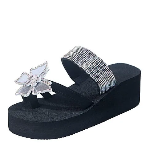 Sequined Flip Flop Butterfly Wedges