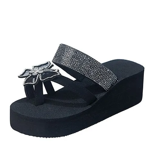 Sequined Flip Flop Butterfly Wedges
