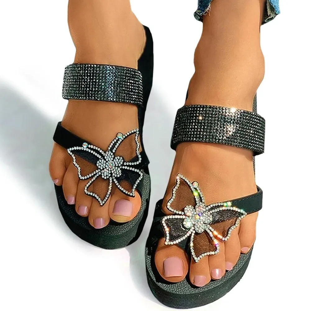 Sequined Flip Flop Butterfly Wedges