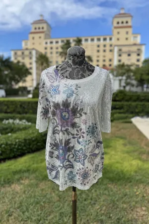 Sequined Silver Embroidered Flower Blouse