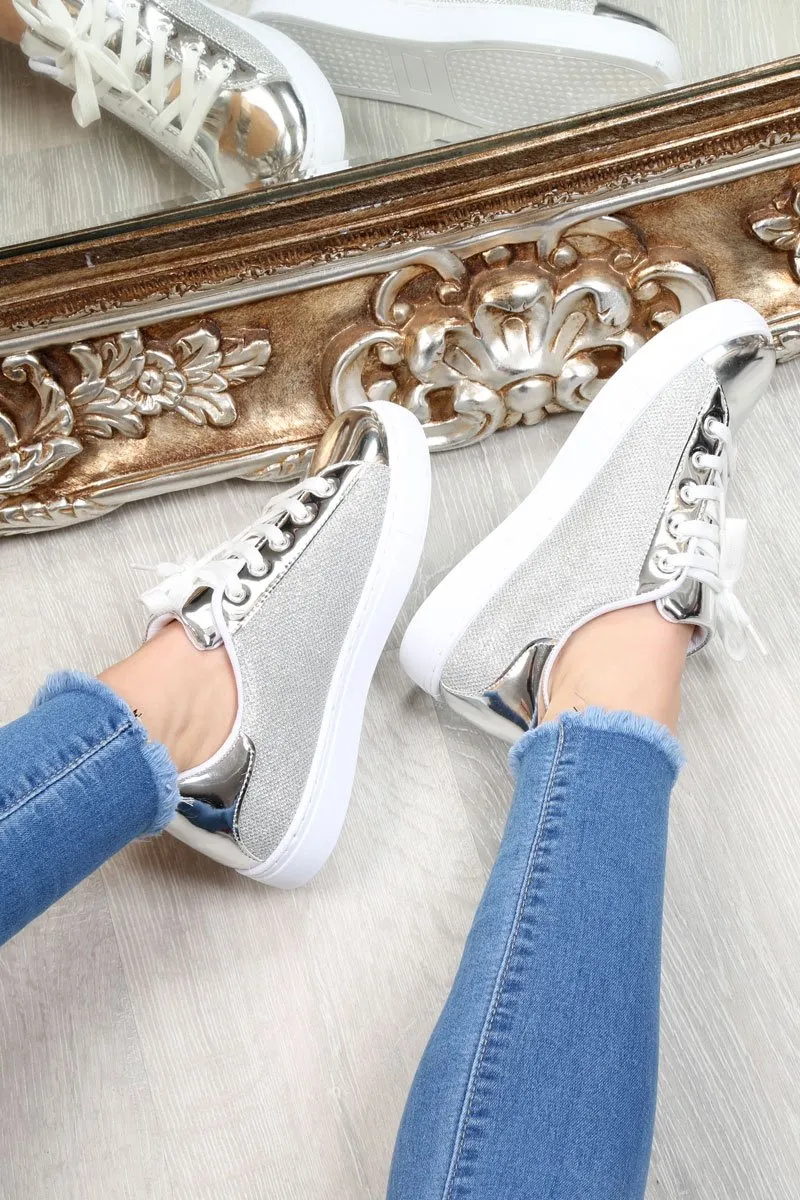 Silver Glittery Shiny Trainers - Jessie