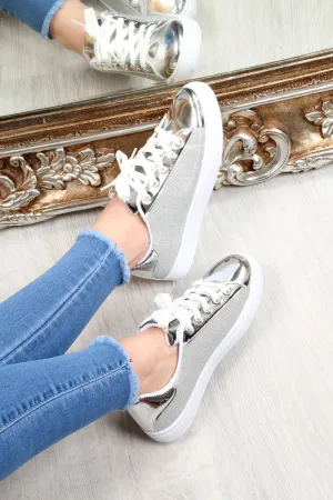 Silver Glittery Shiny Trainers - Jessie
