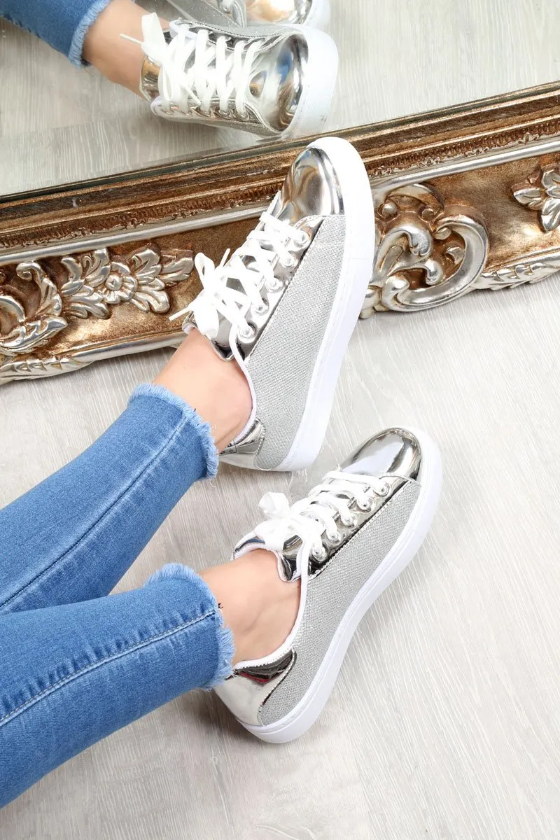 Silver Glittery Shiny Trainers - Jessie