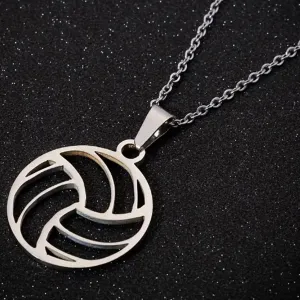 Silver Volleyball Pendant Necklace