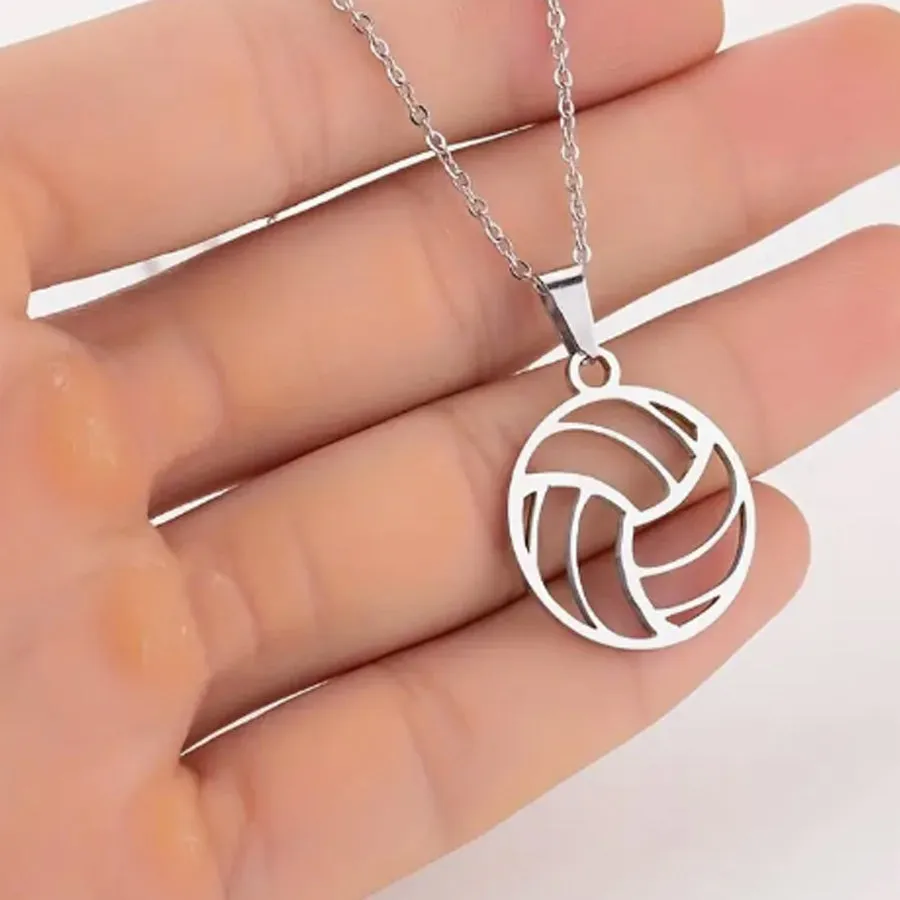 Silver Volleyball Pendant Necklace