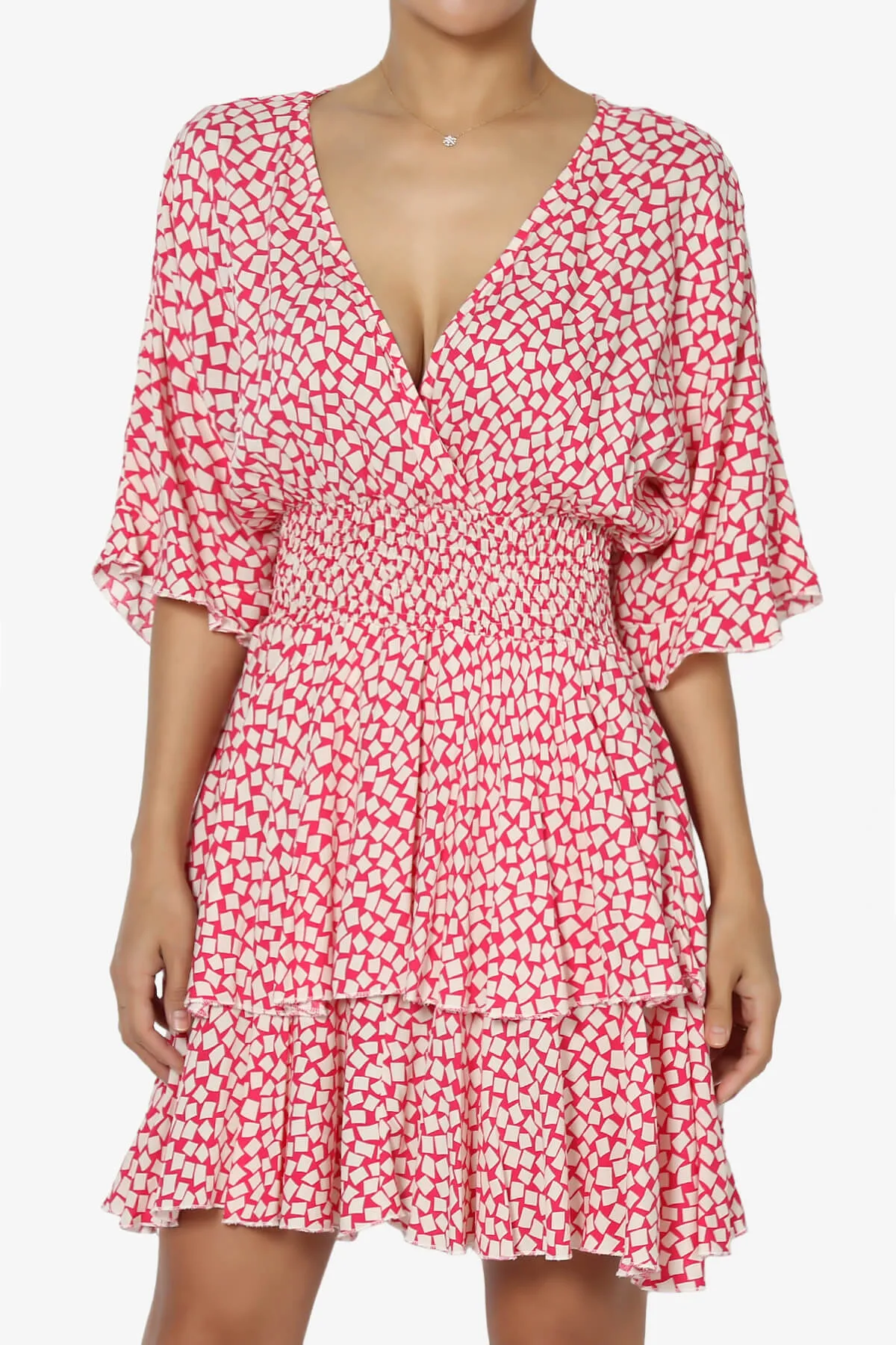 Square Print Surplice Mini Dress