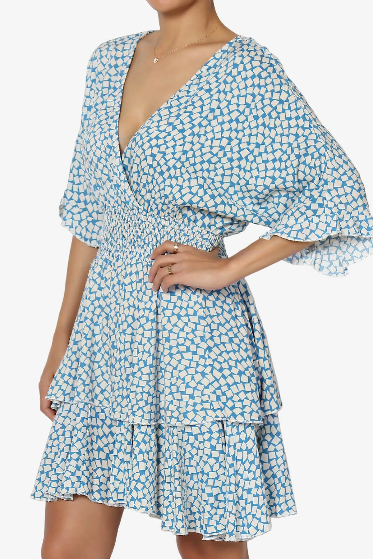 Square Print Surplice Mini Dress