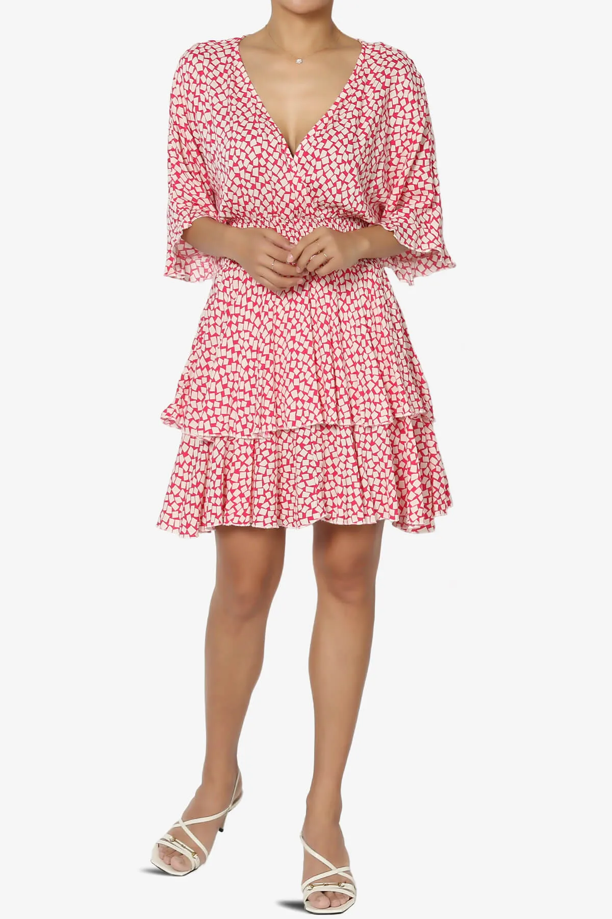 Square Print Surplice Mini Dress