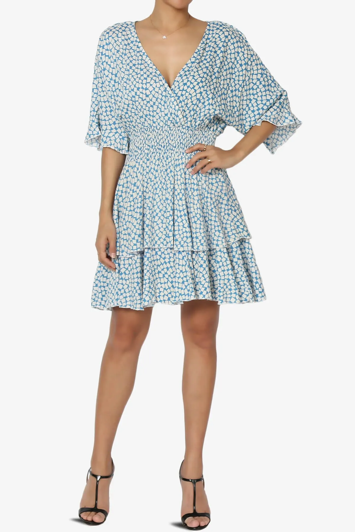 Square Print Surplice Mini Dress
