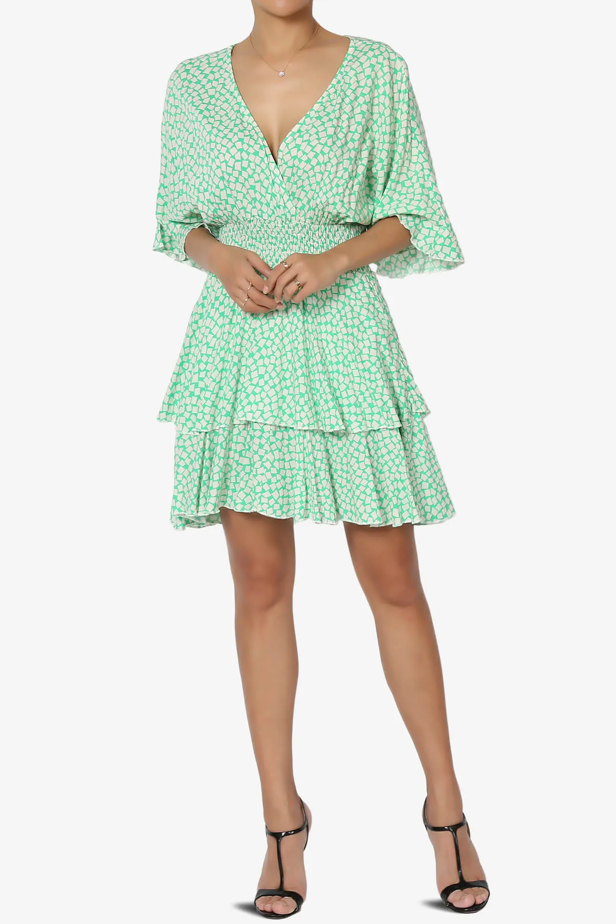 Square Print Surplice Mini Dress