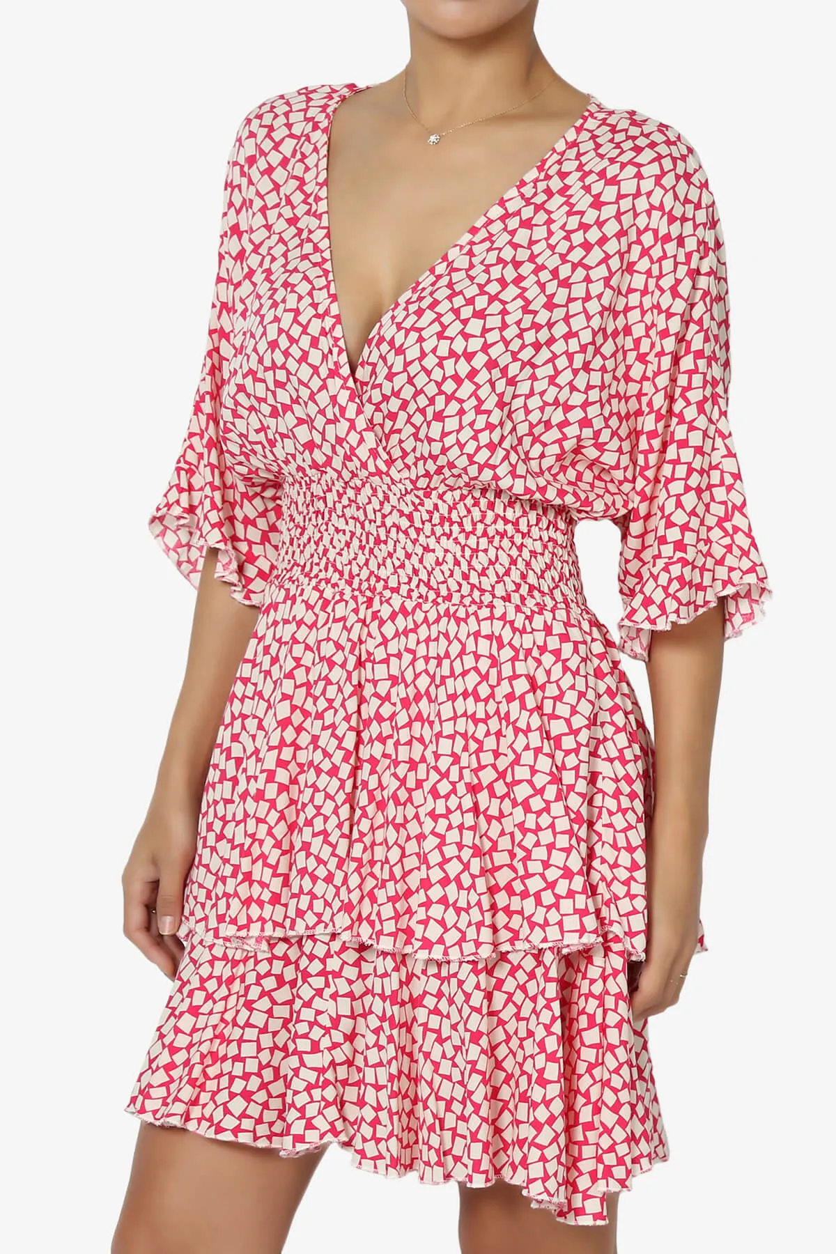 Square Print Surplice Mini Dress