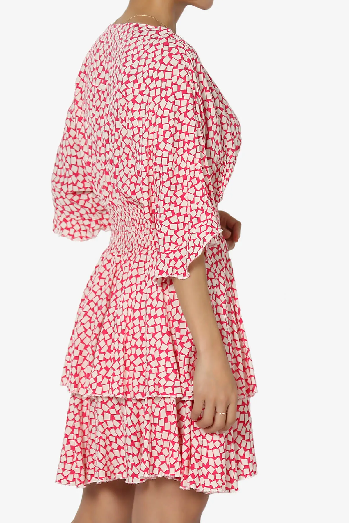 Square Print Surplice Mini Dress