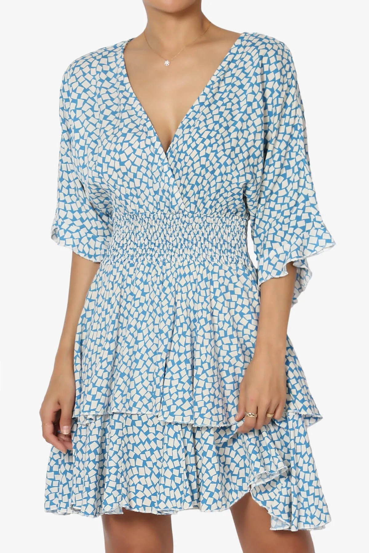 Square Print Surplice Mini Dress
