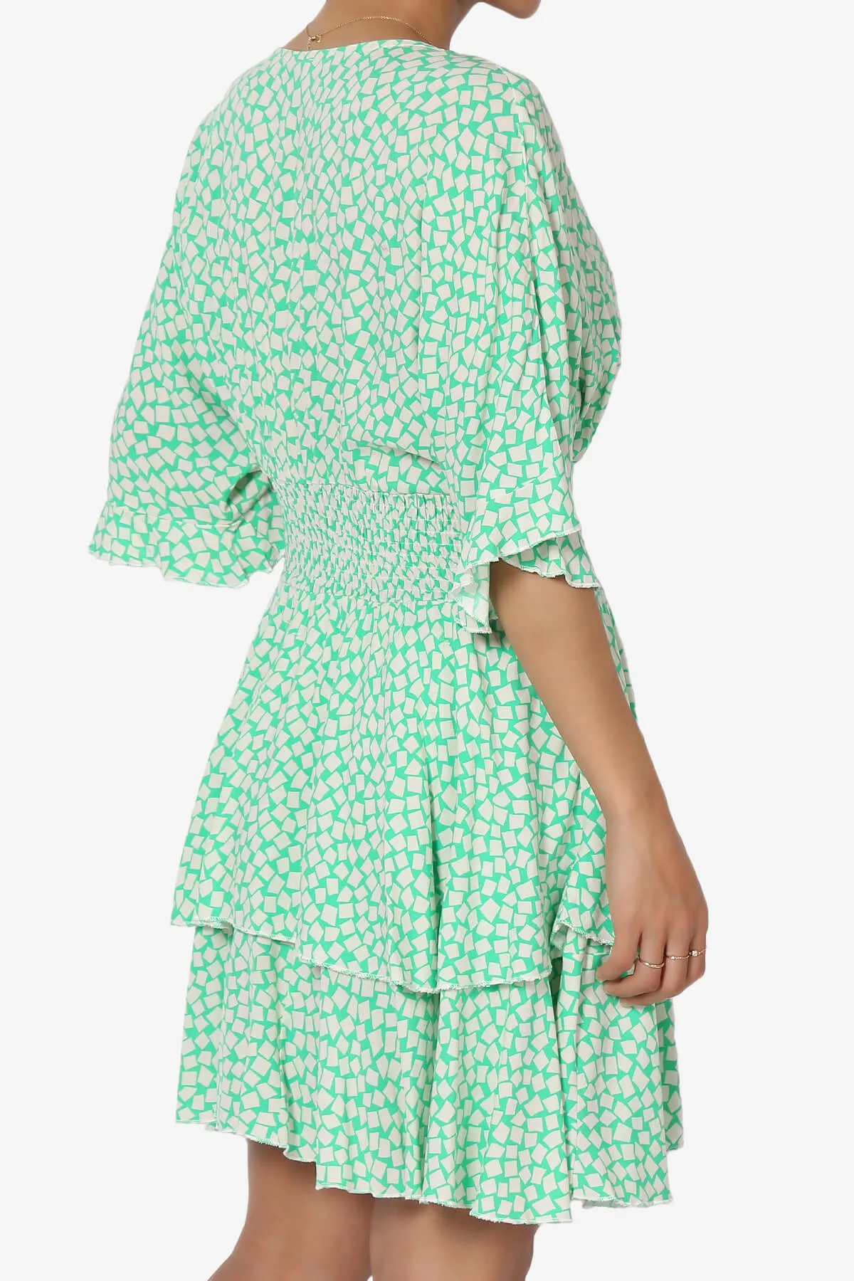 Square Print Surplice Mini Dress