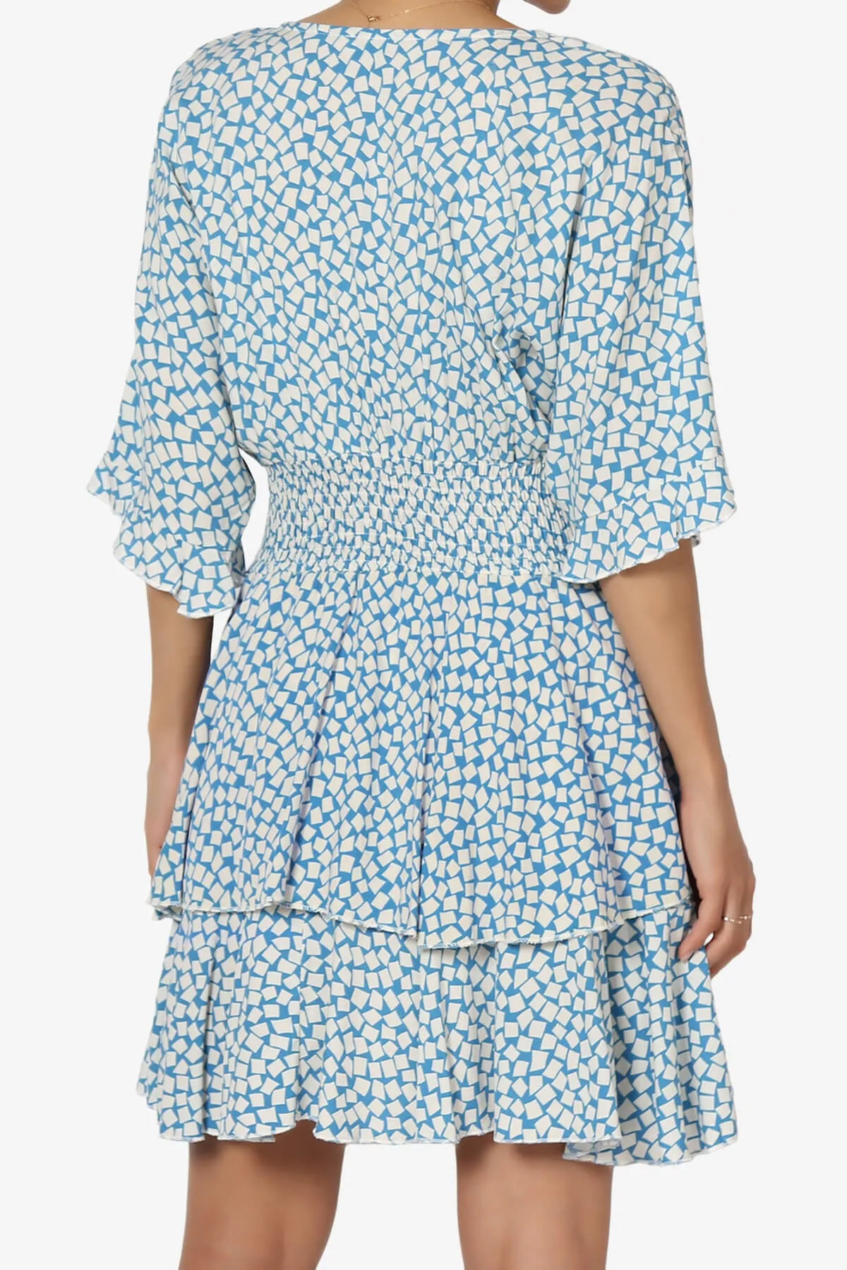 Square Print Surplice Mini Dress