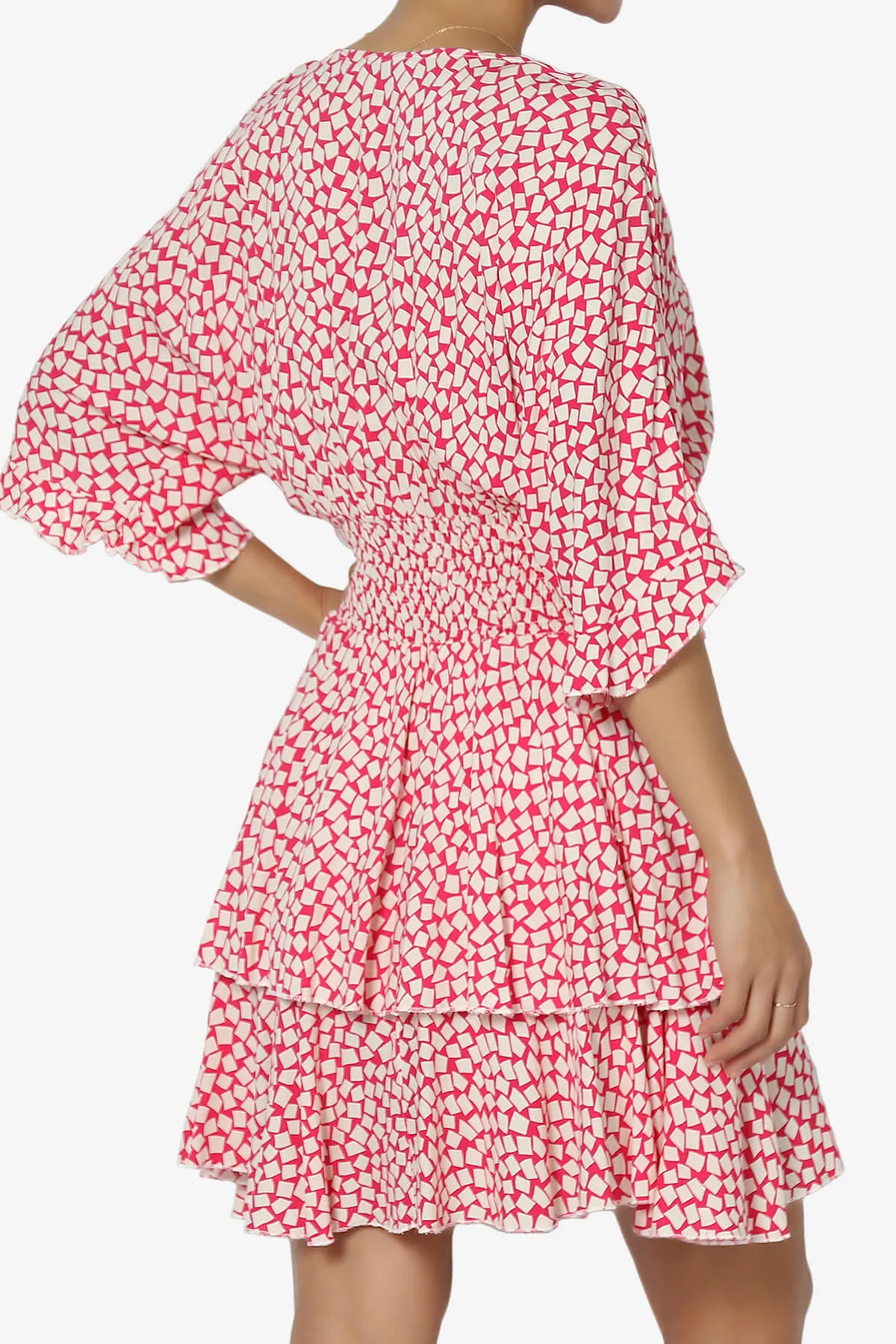 Square Print Surplice Mini Dress