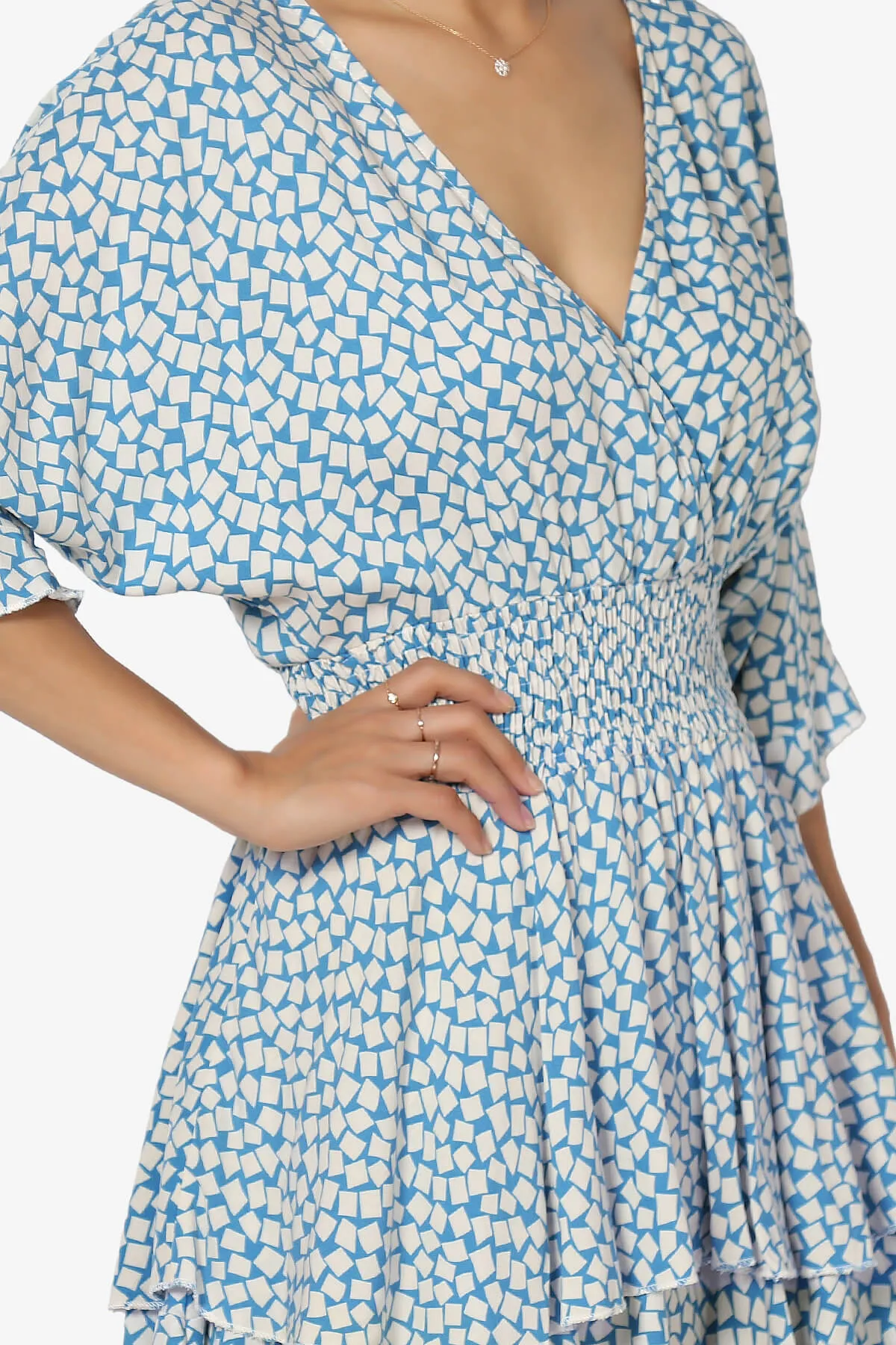 Square Print Surplice Mini Dress