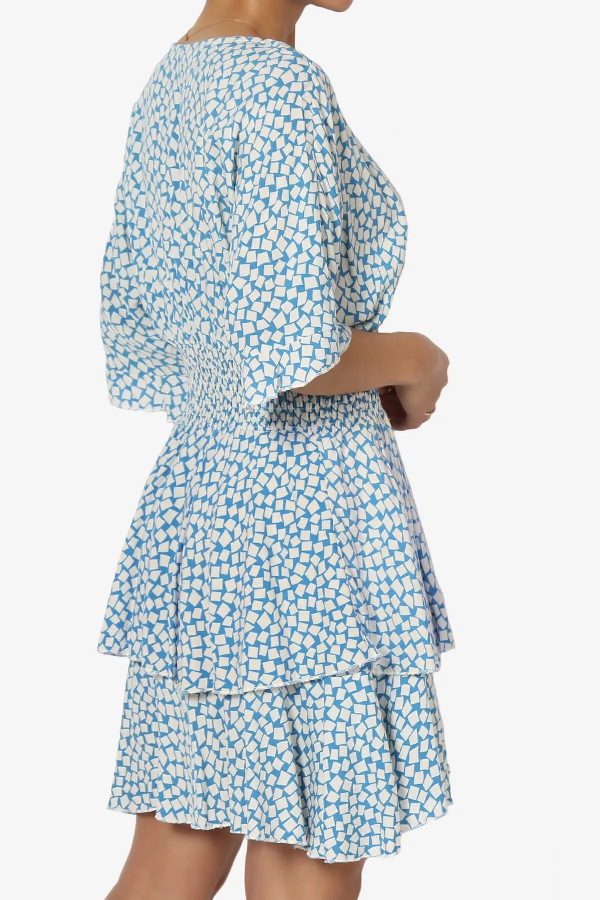 Square Print Surplice Mini Dress