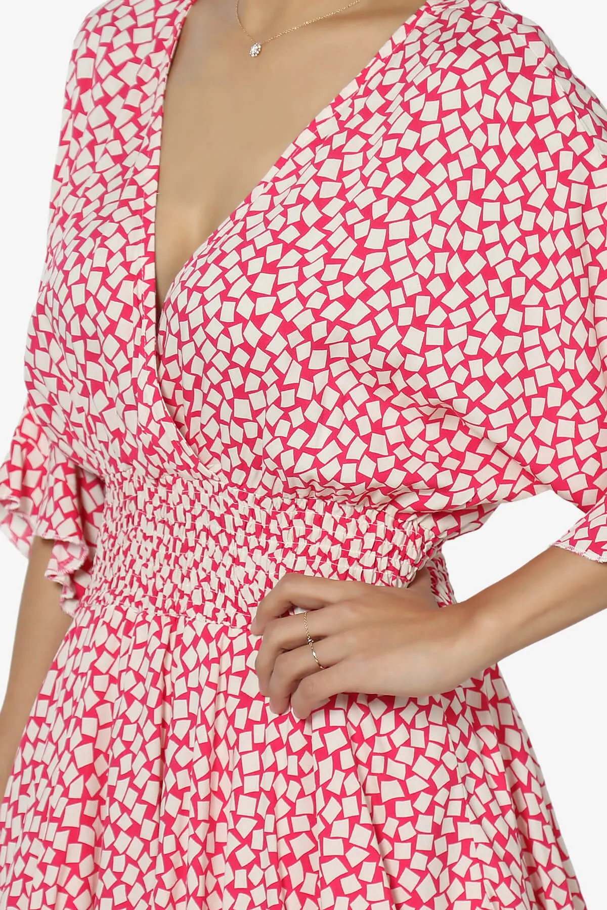 Square Print Surplice Mini Dress