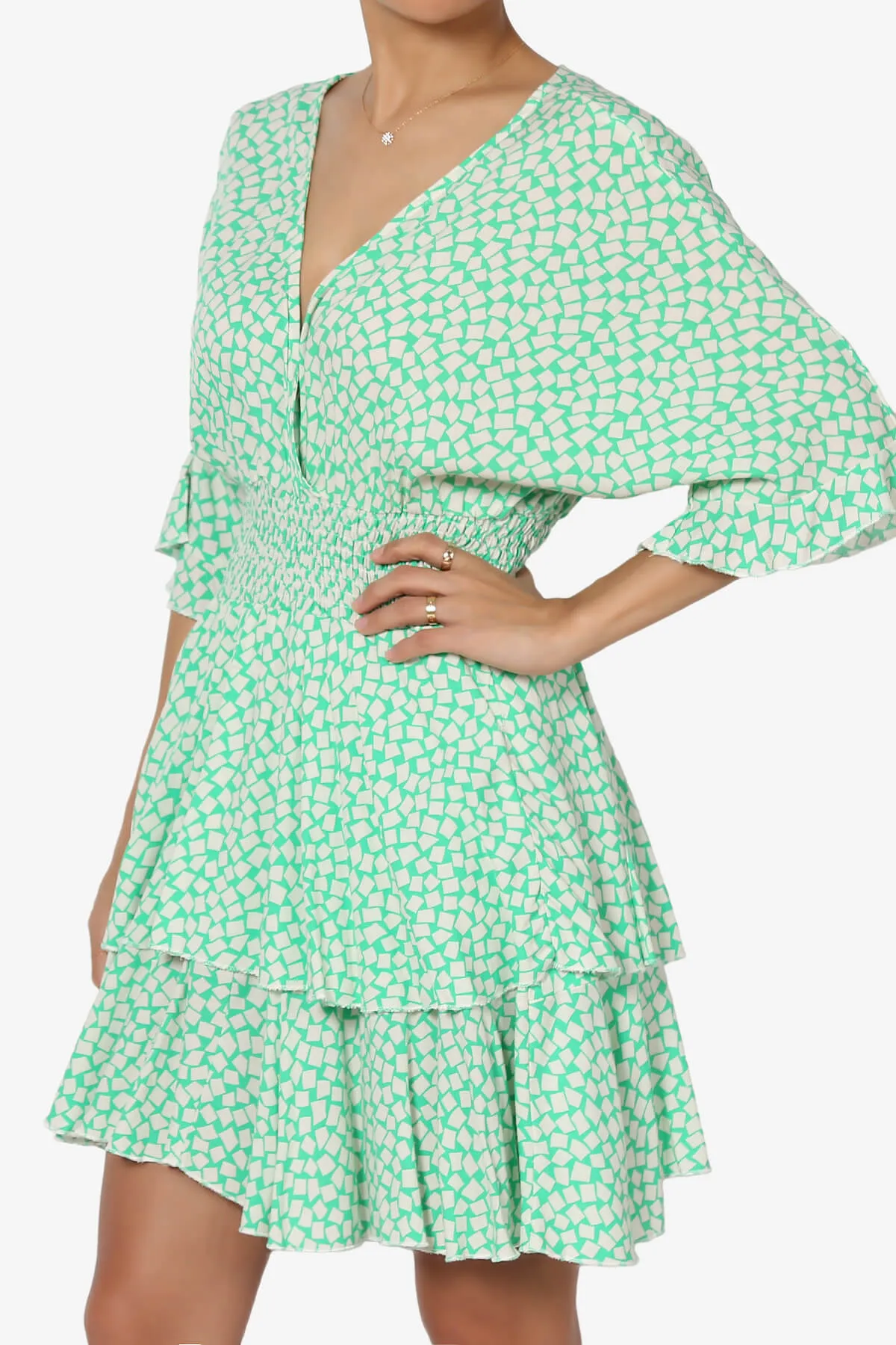 Square Print Surplice Mini Dress